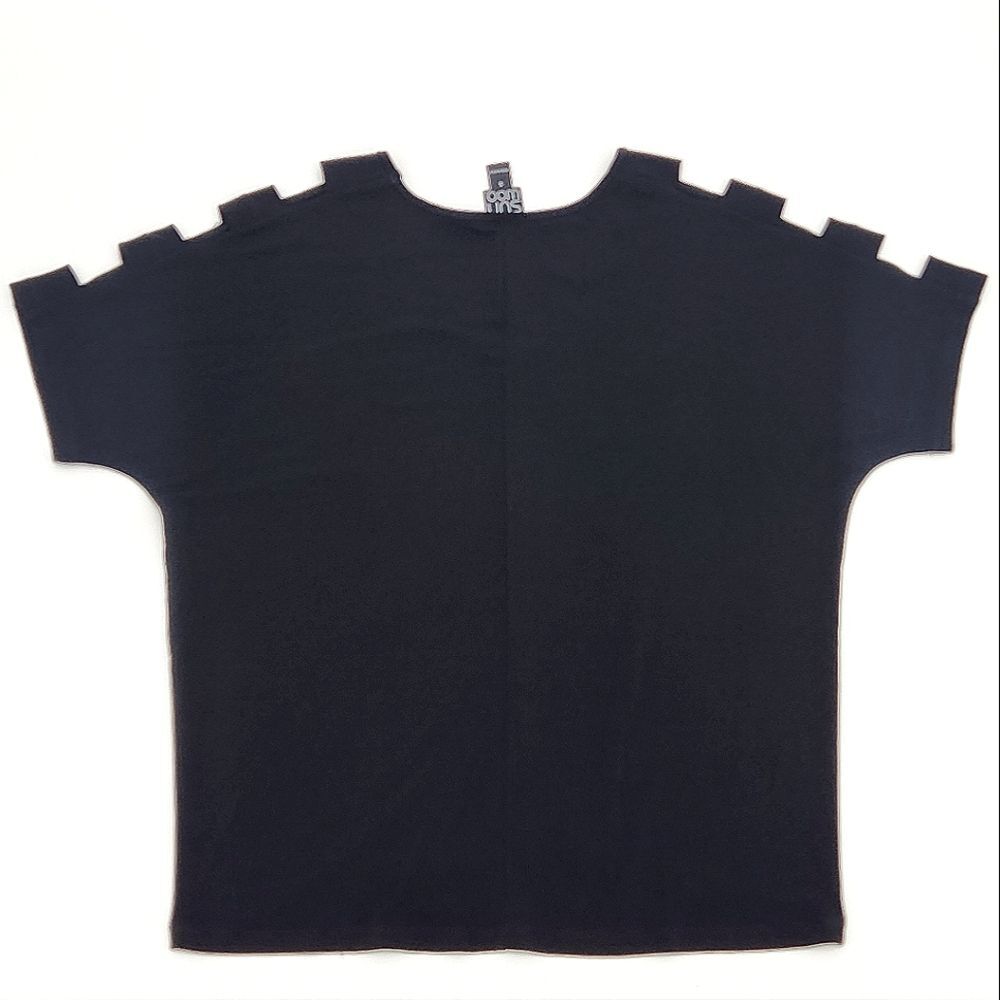 Clara Sun Woo Blouse Shirt Size Small Black Art-to-Wear 3/4 Cut-Away Sleeves Top - Picture 2 of 6